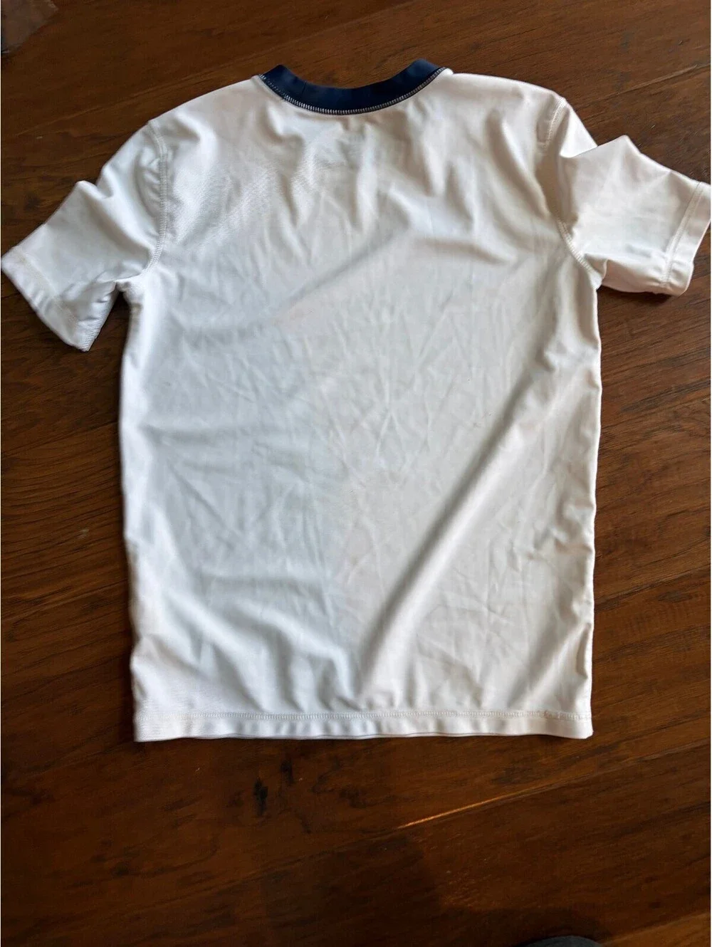 GAP Kids White T-Shirt with Shark Graphic and Navy Collar, Size M